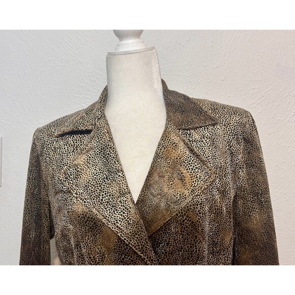 Joseph Ribkoff Women Size 8 Animal Print Belted Blazer Foiled Crushed Velvet - Picture 2 of 11